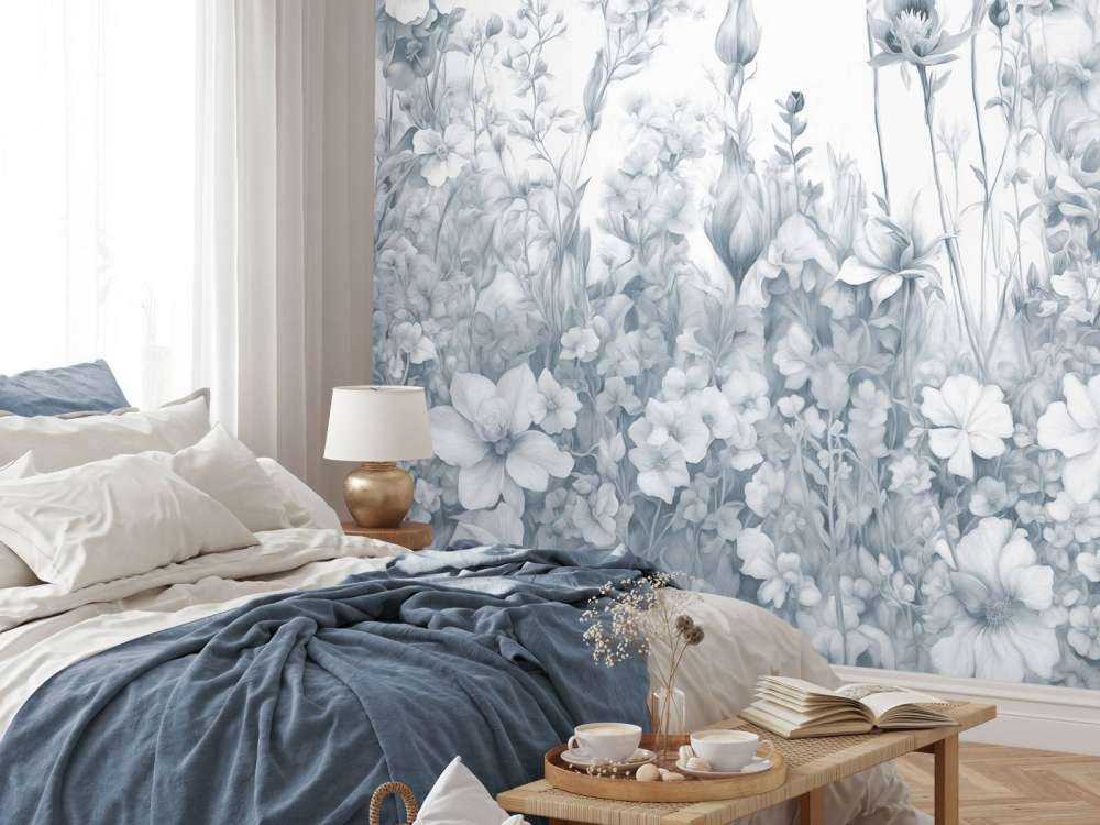 Fleurs de mon âme sans couture - bleu