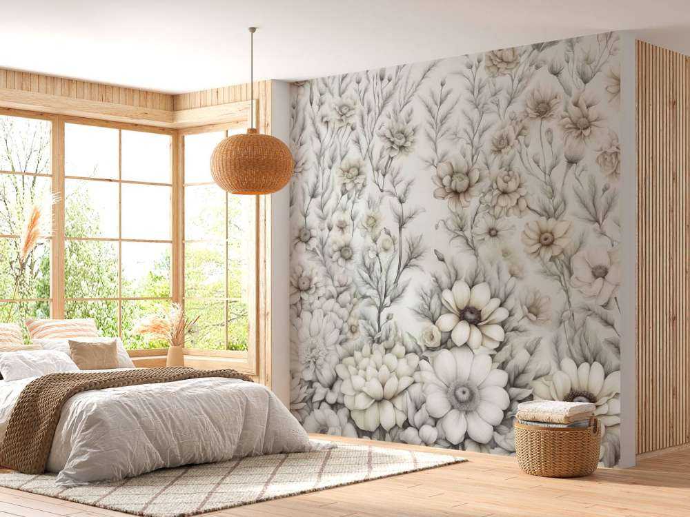 Mur floral romantique - beige
