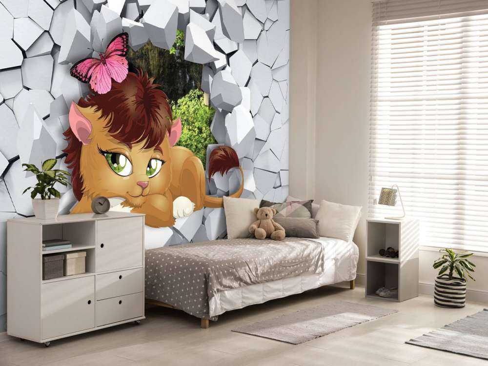 Lionne à travers un mur