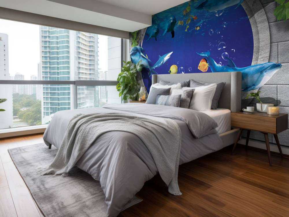 Les dauphins à travers le mur