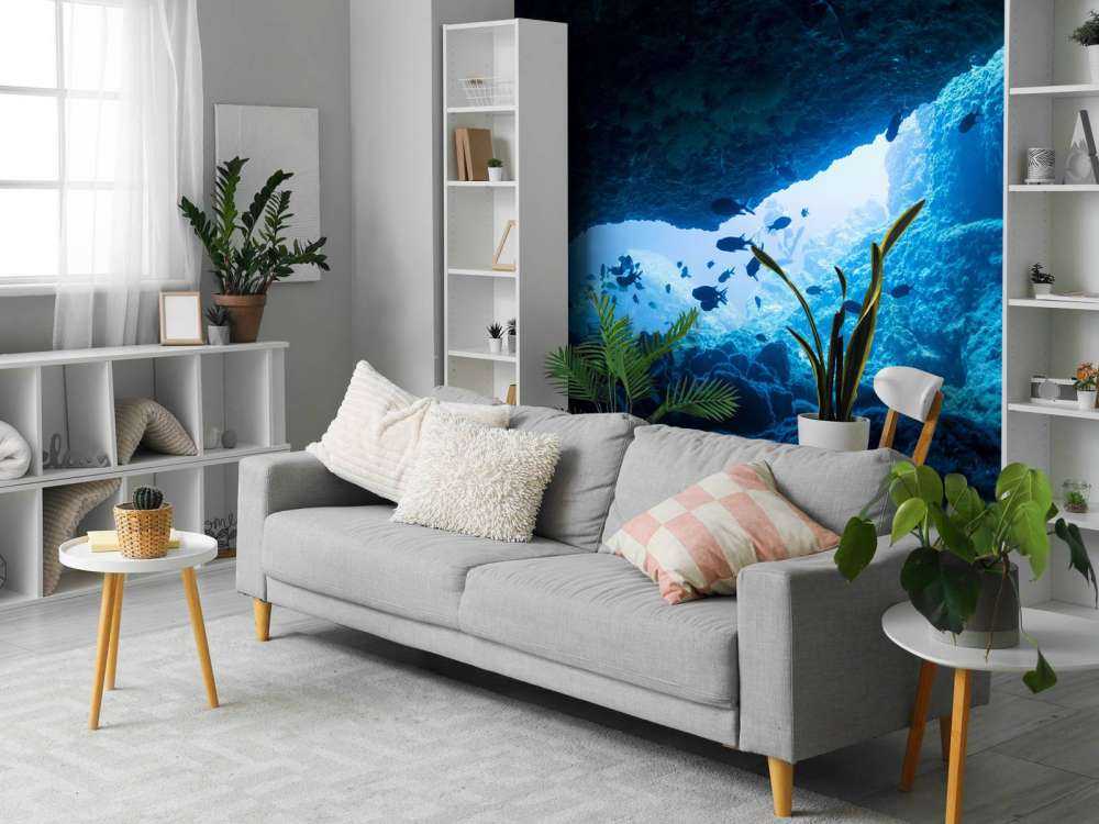 Grotte étroite avec des poissons