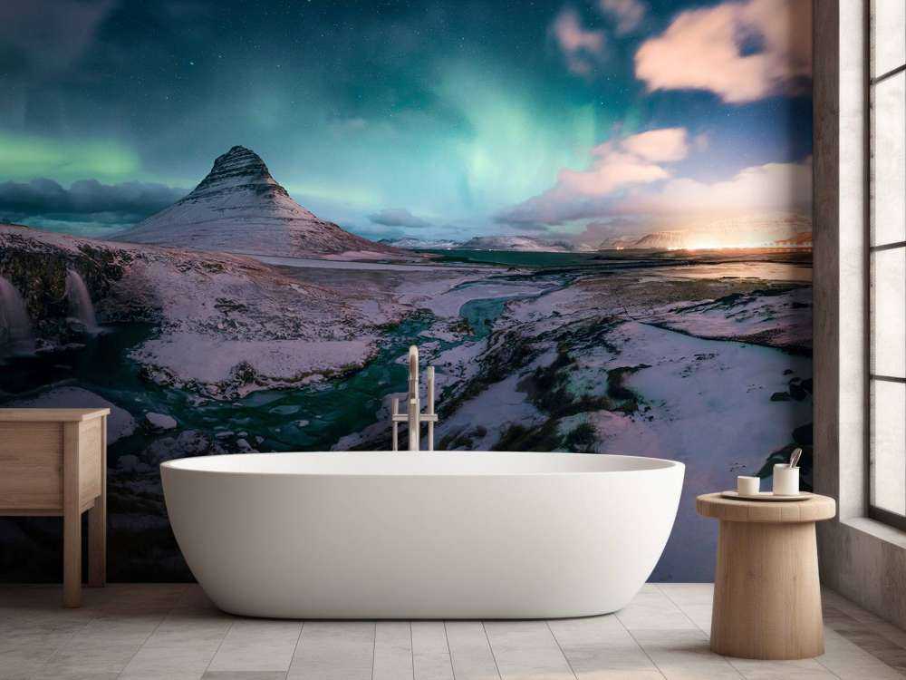 Kirkjufell avec aurores boréales