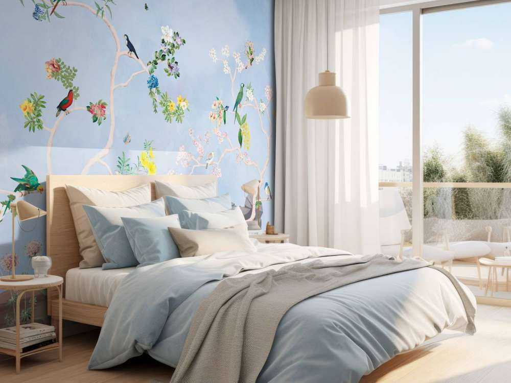 Oiseaux dans le jardin Panorama bleu