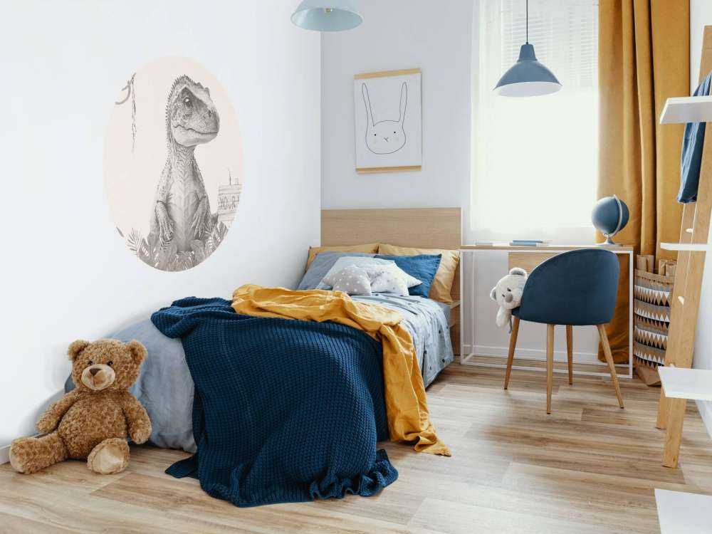 Bébé T-rex dans la jungle beige