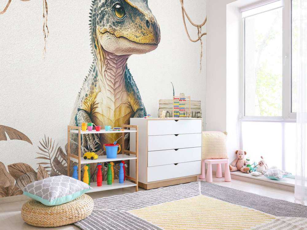 Bébé T-rex dans la jungle taupe