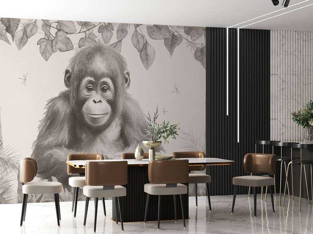 Bébé orang-outan dans la jungle beige