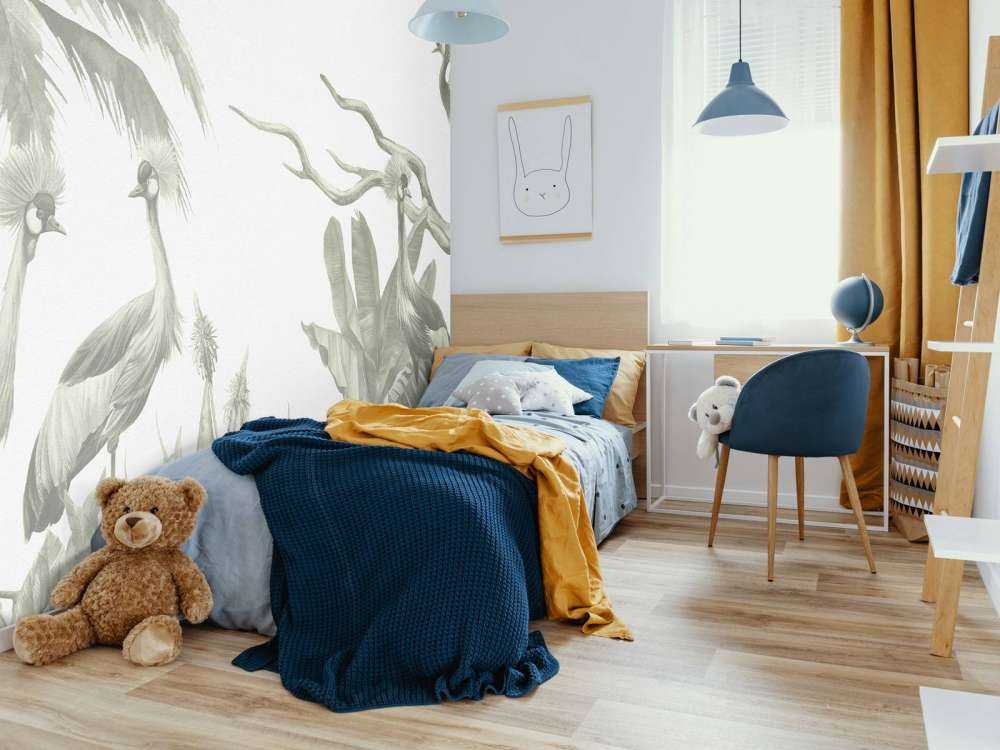 Jungle avec grues en vert d'eau