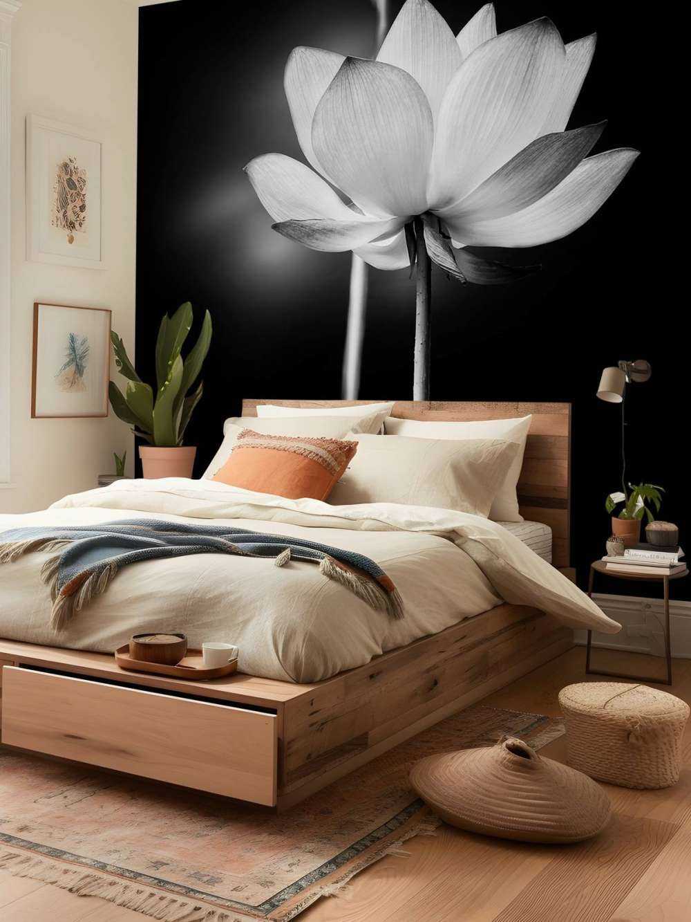 Fleurs de lotus en noir et blanc