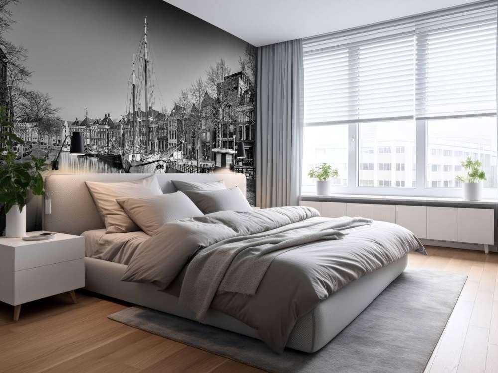 Navire historique situé sur la rivière A à Groningen En noir et blanc 