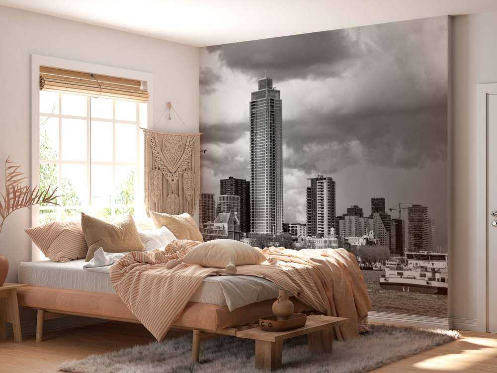 Skyline Rotterdam (Westerkade) depuis Katendrecht (noir et blanc) 