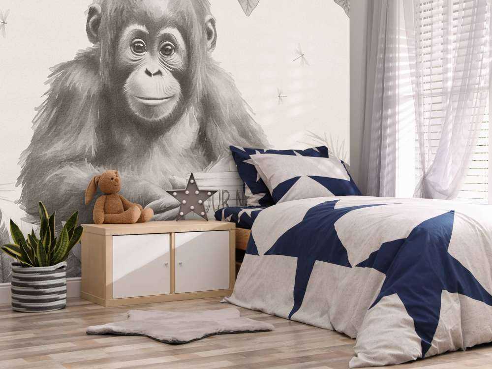 Bébé orang-outan dans la jungle beige