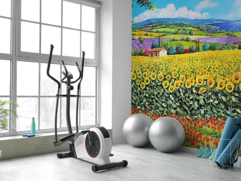 sunflowers, lavender, and sea