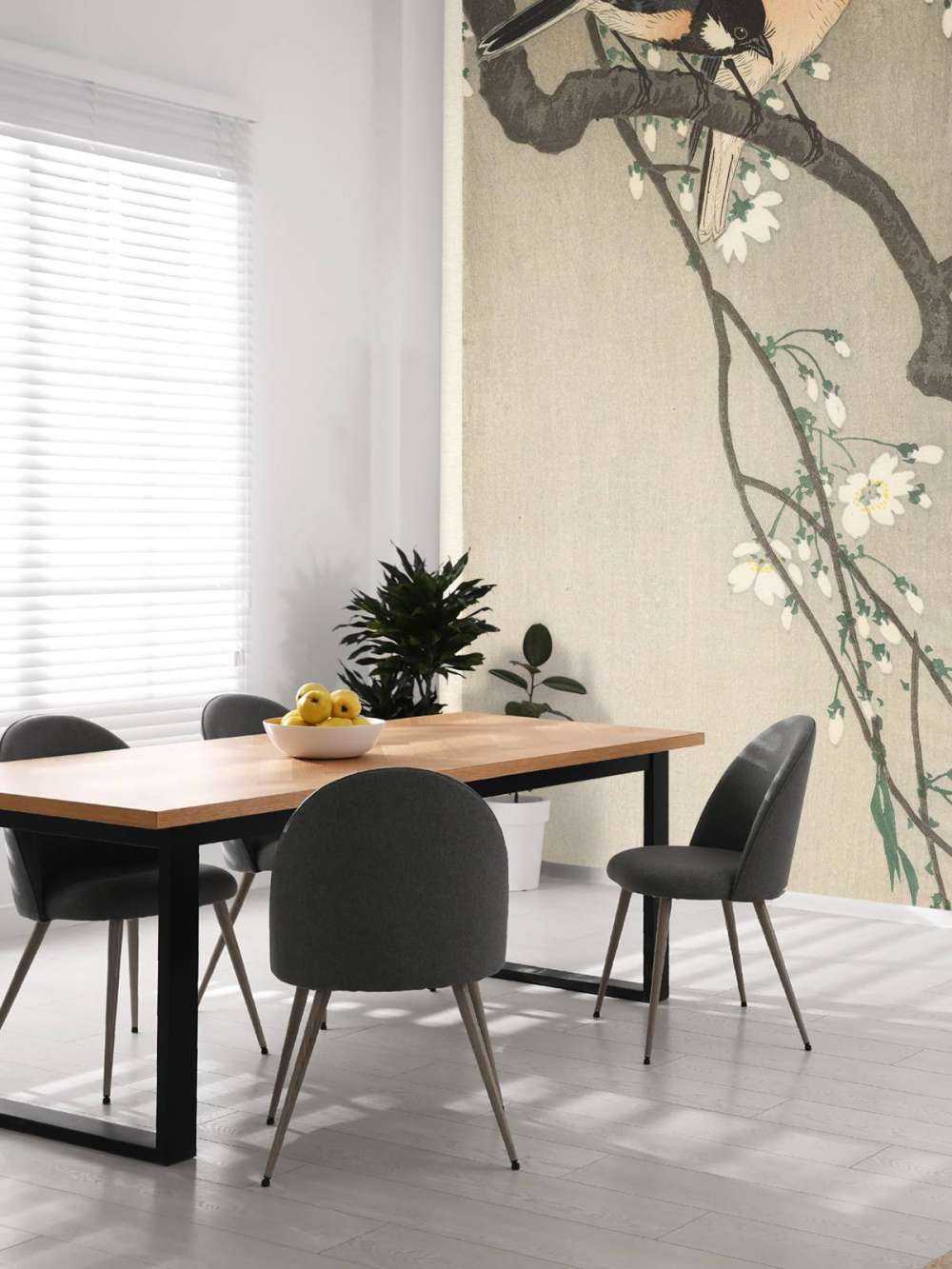 Nénés sur une branche fleurie