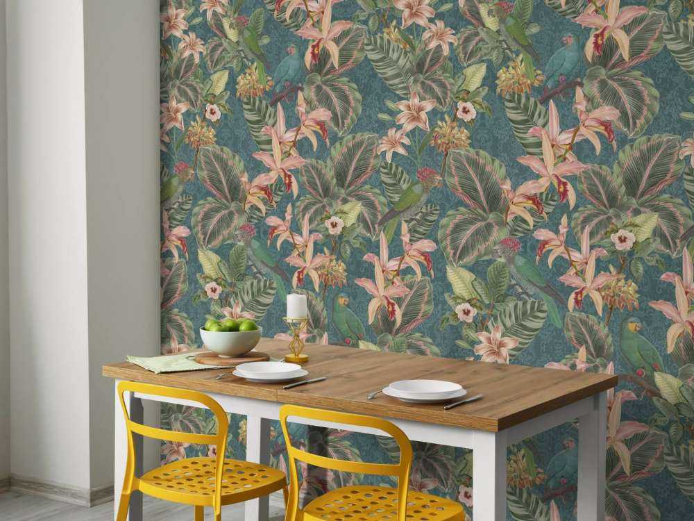 Oiseaux & perroquets de la jungle tropicale - turquoise