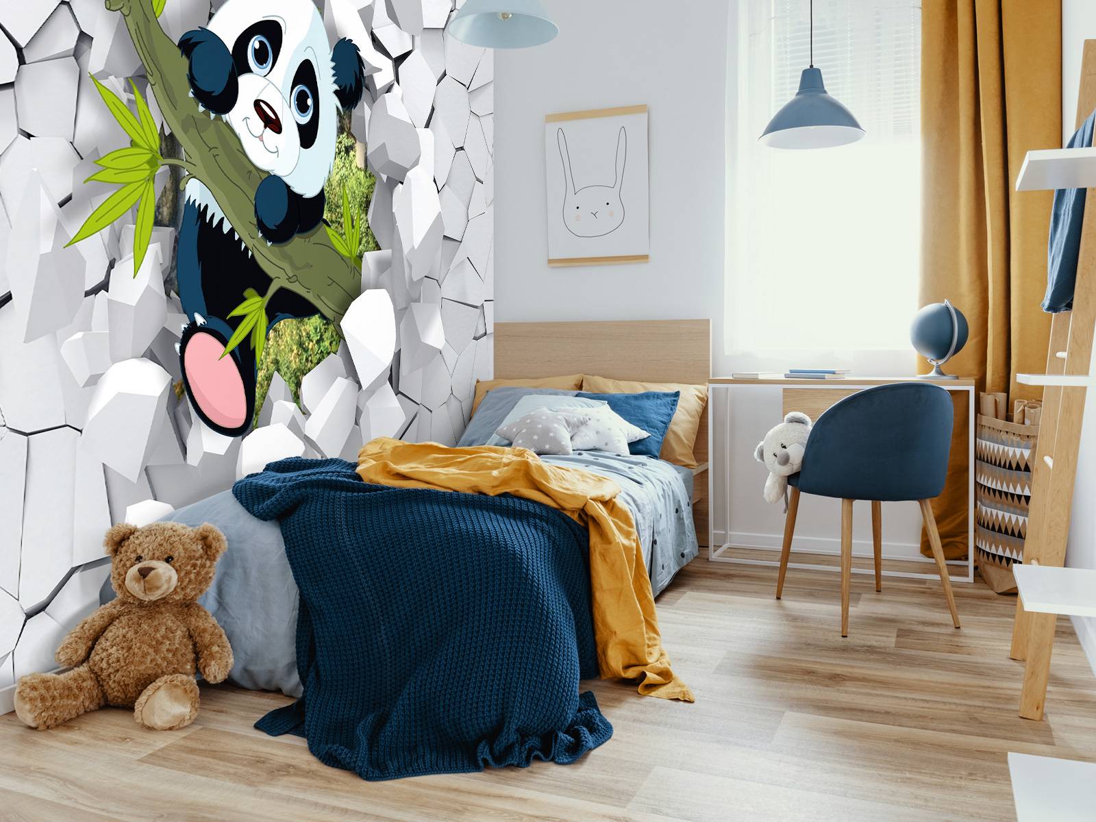 Papier Peint Adhésif 3D Motif Plume De Paon – R531 – Autocollant Mural Amovible – Panda