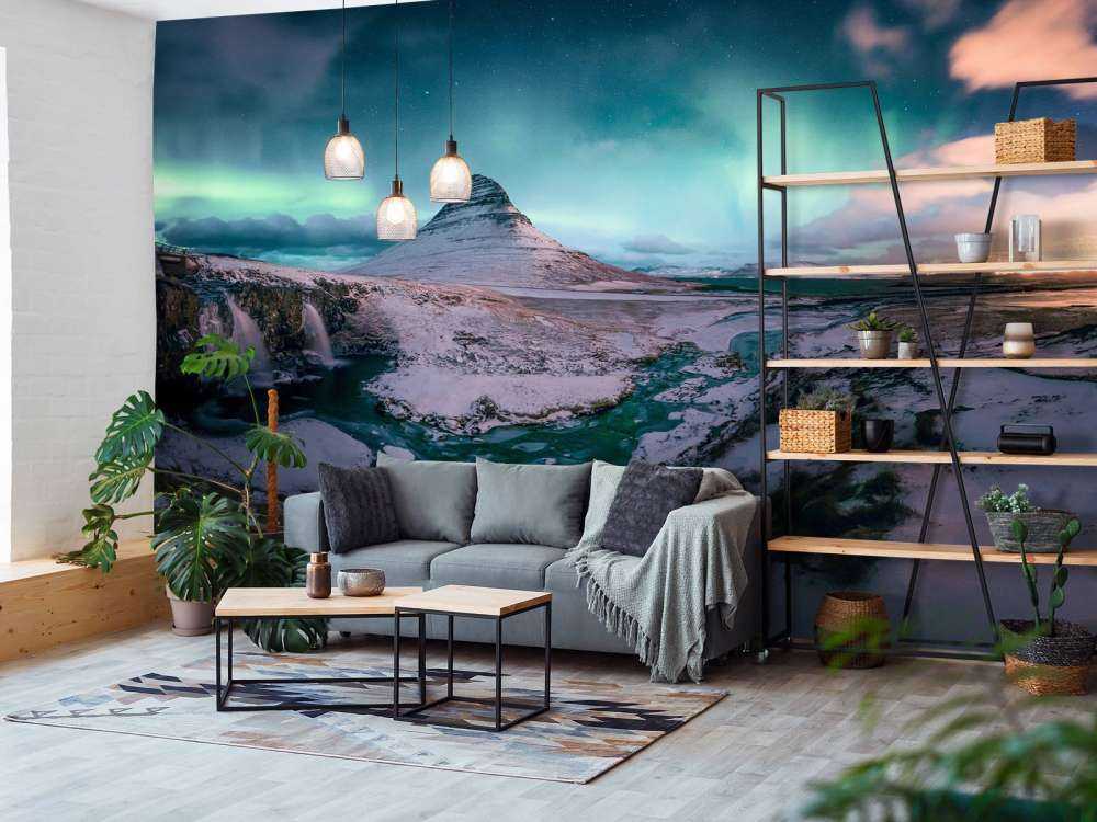 Kirkjufell avec aurores boréales