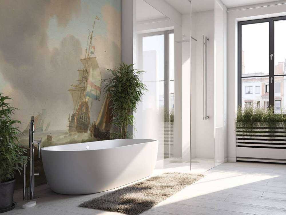Mer rocailleuse avec des navires