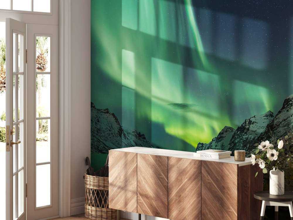 Aurore boréale entre deux fjords