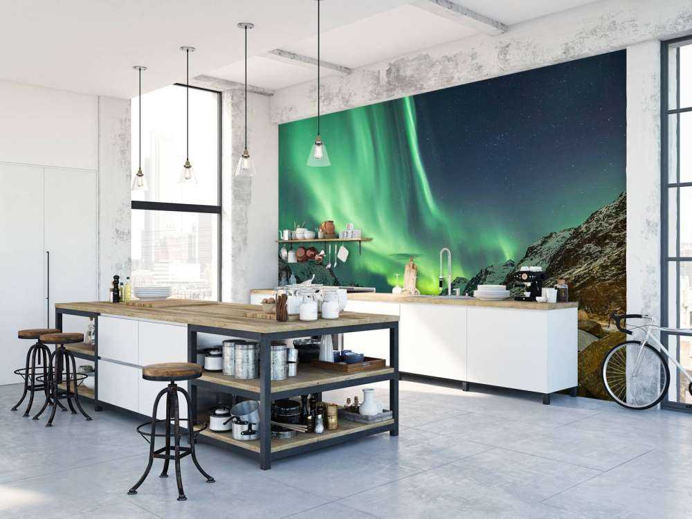 Aurore boréale entre deux fjords