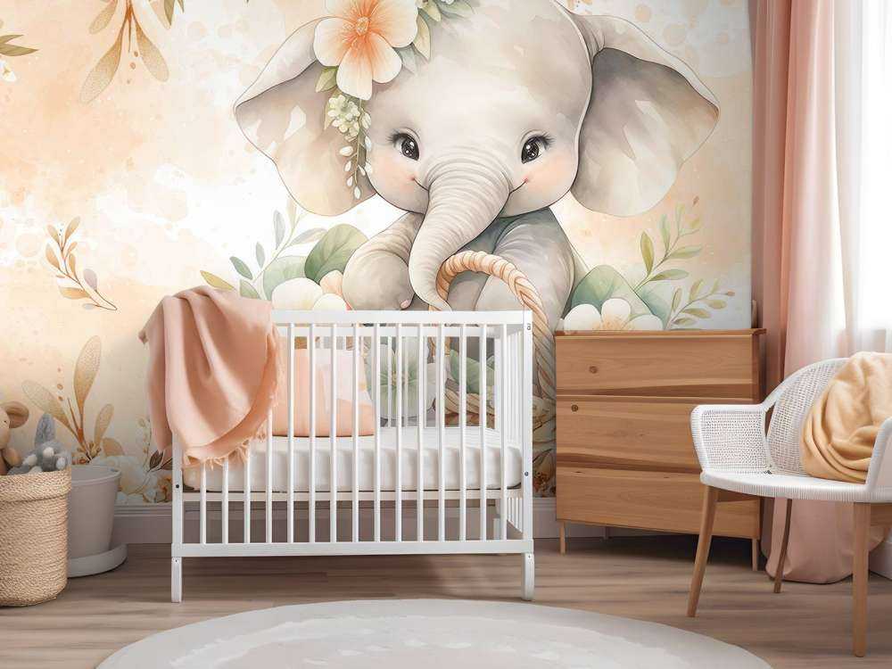 Éléphant ombragé dans un panier de fleurs