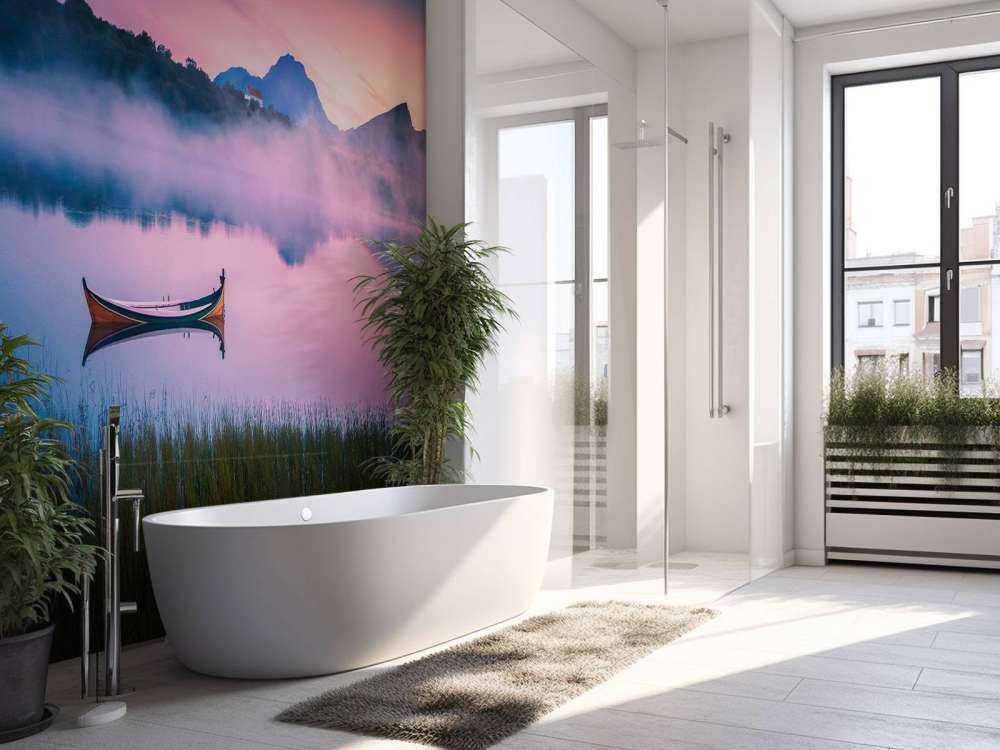 Lever de soleil brumeux au lac