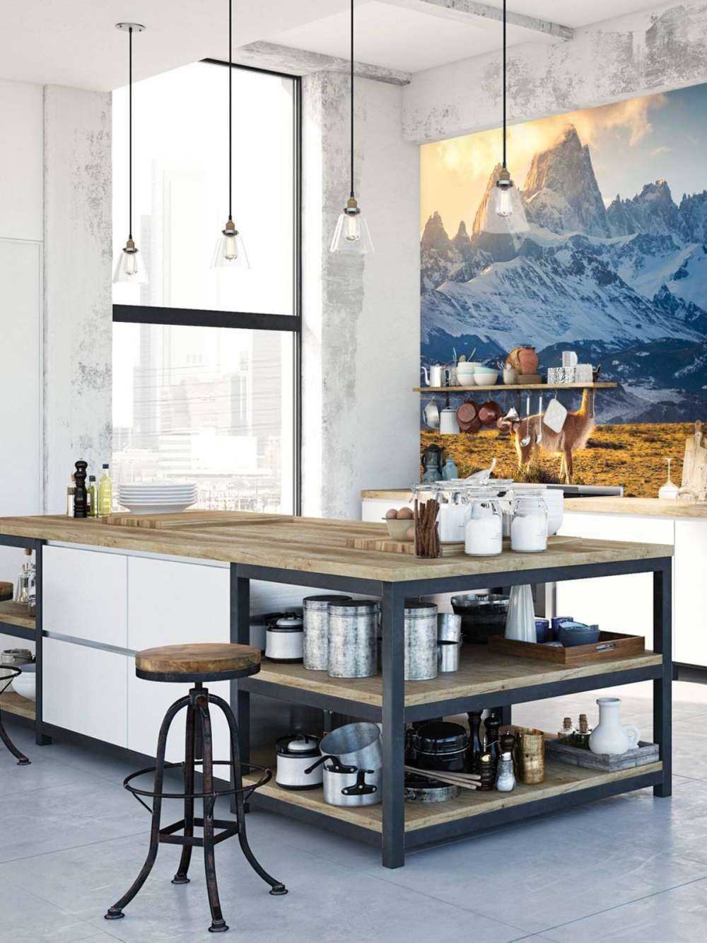 Guanaco en pleine lumière devant les sommets des Andes.