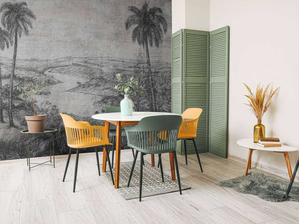 Paysage de palmiers en style gravure grise