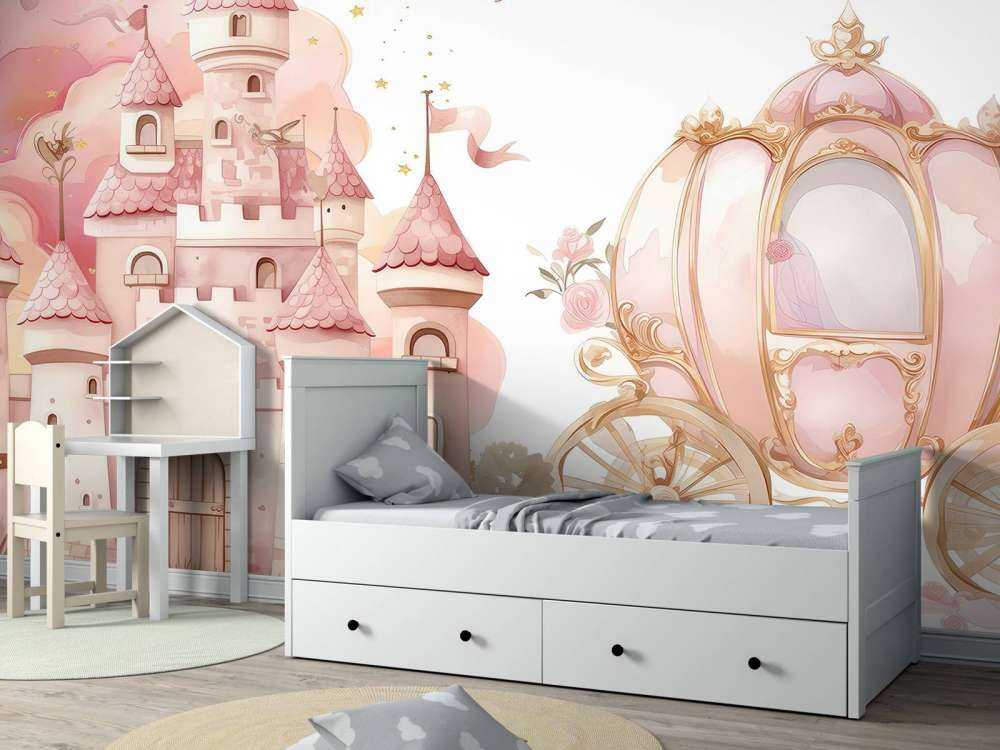 Château de contes de fées et carrosse de roses