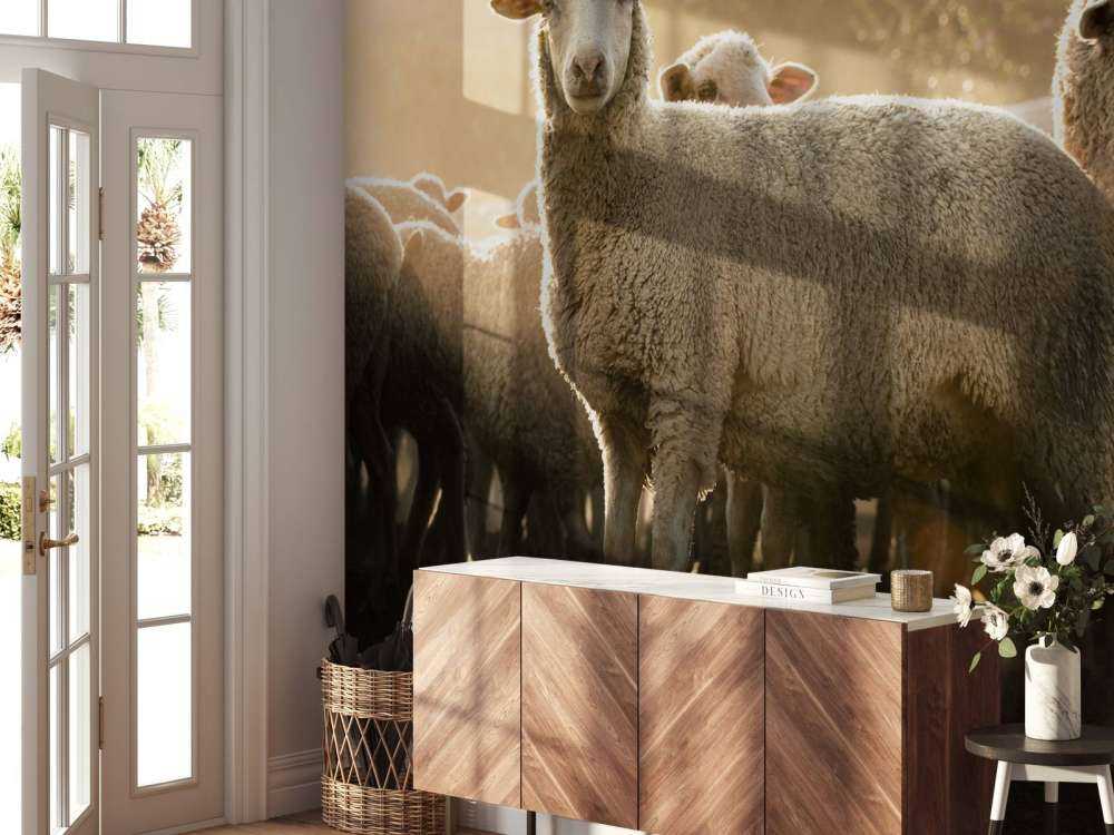 Troupeau de moutons à l'heure dorée