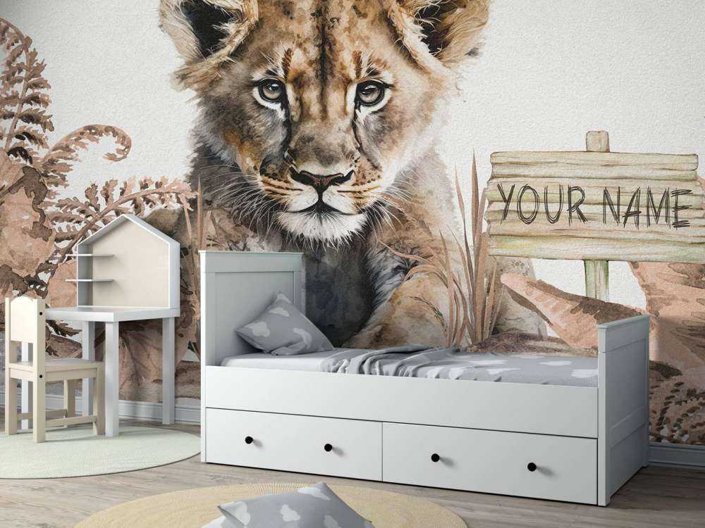 Bébé lion dans la jungle taupe