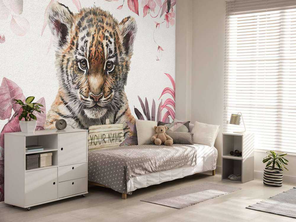 Bébé Tigre dans la jungle rose