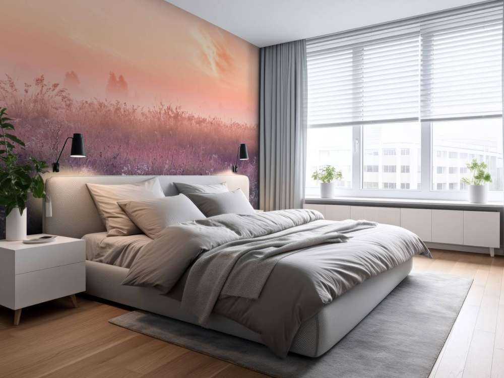 Champ avec brume du matin