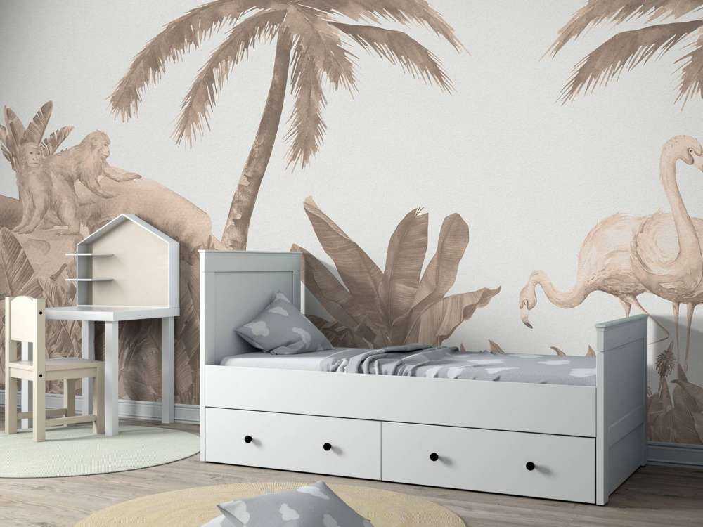 Singes et flamants roses