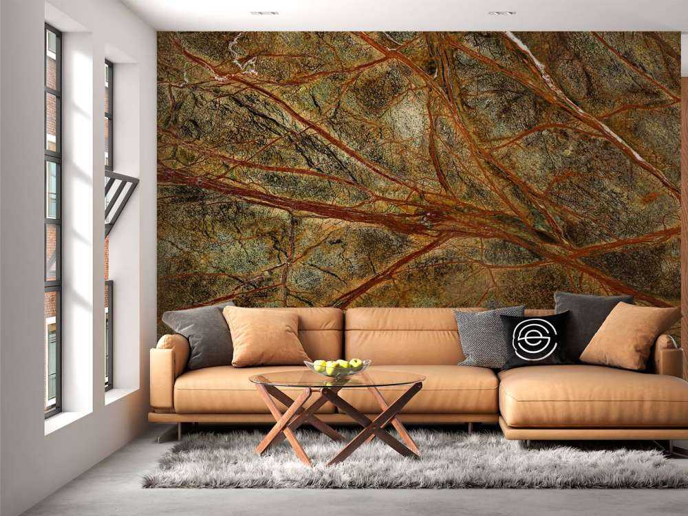 Marbre vert avec des veines colorées