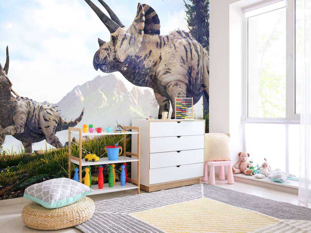 Dinosaures se promenant dans la campagne