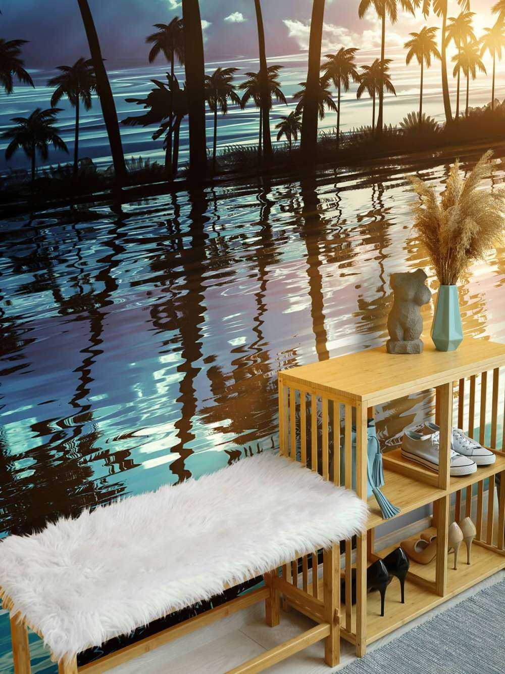 Paysage de nuit avec palmiers