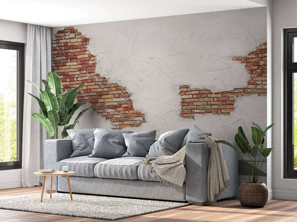 Mur de briques avec stuc