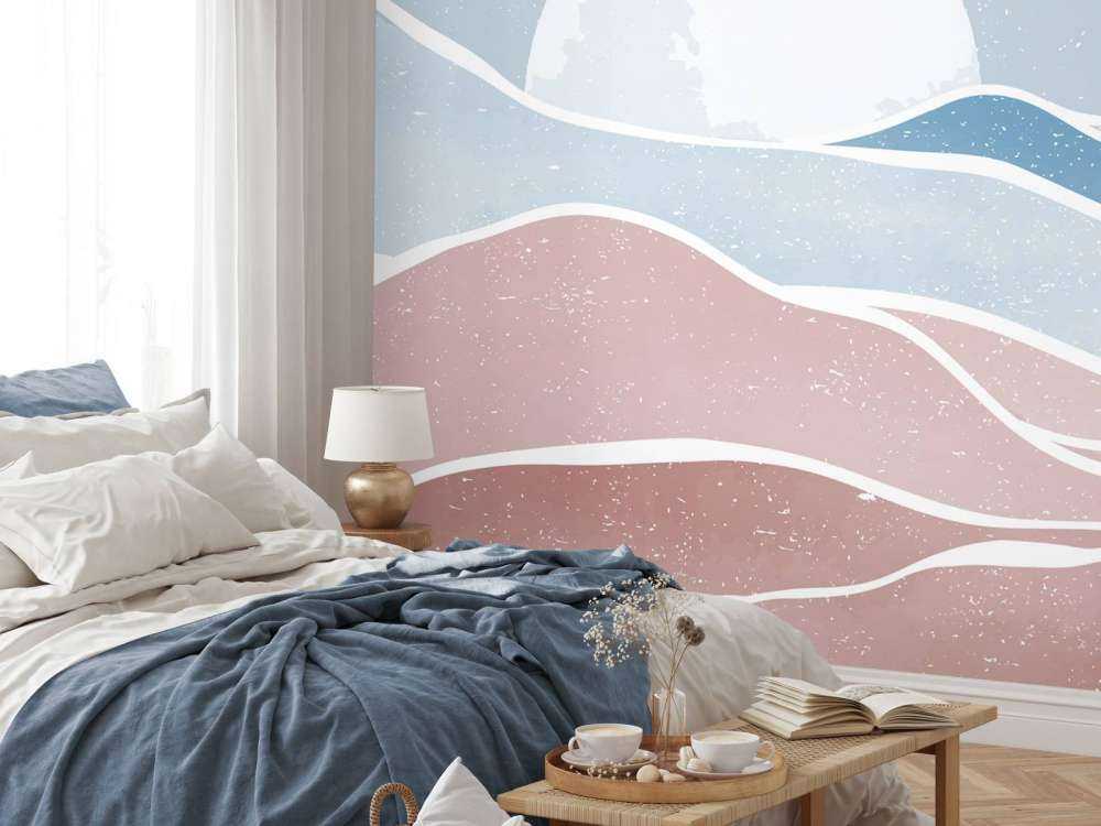 Vagues océaniques colorées avec la lune