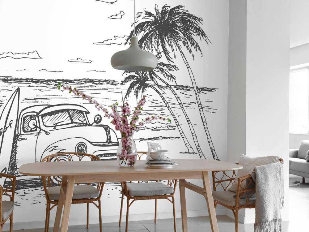 Plage dessinée en noir et blanc