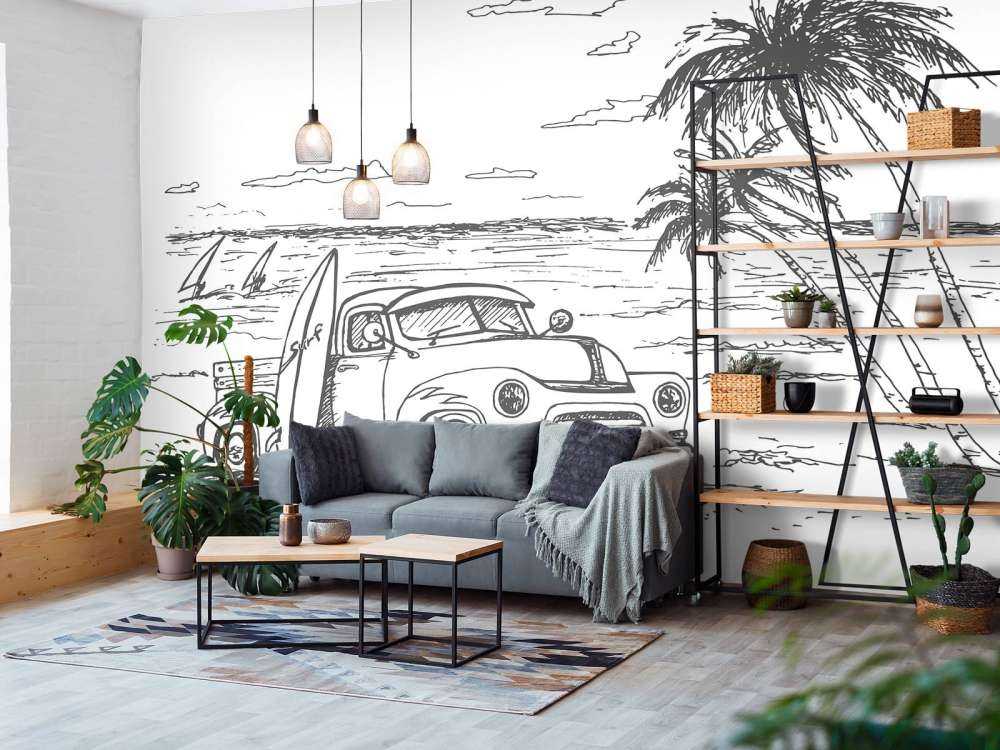 Plage dessinée en noir et blanc