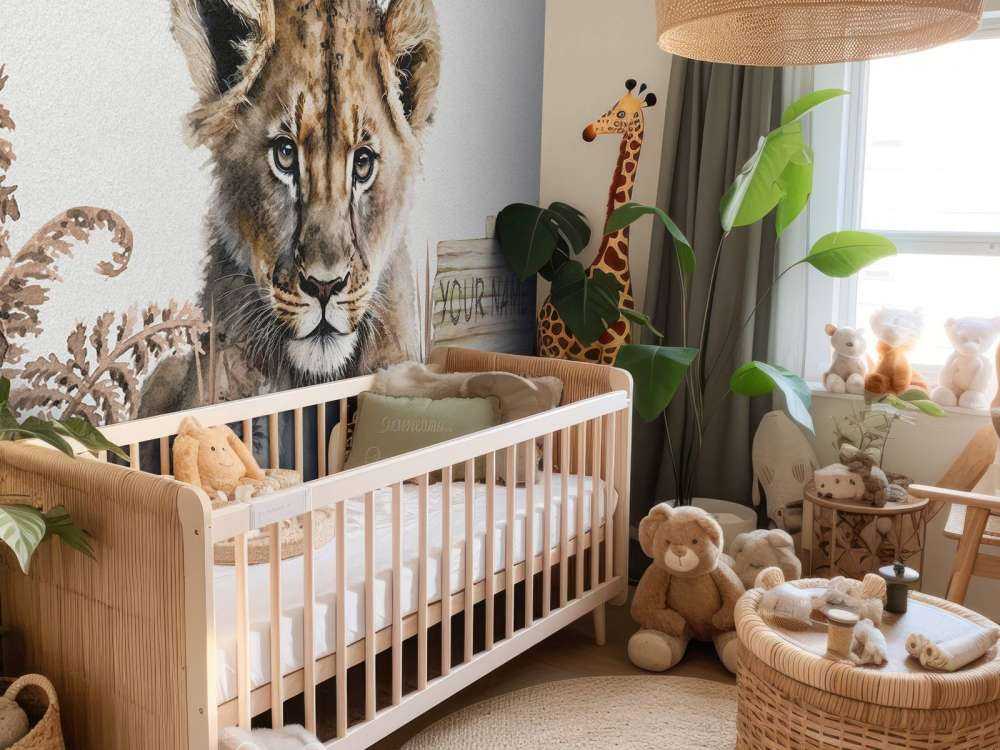 Bébé lion dans la jungle taupe