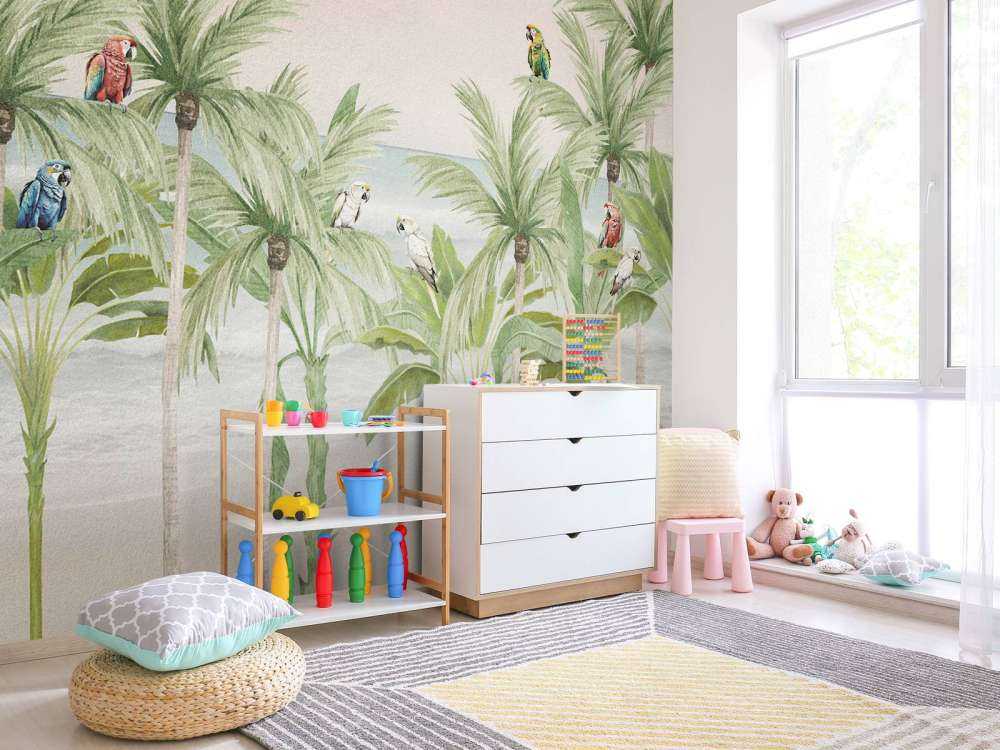 Perroquets sur la plage en couleur