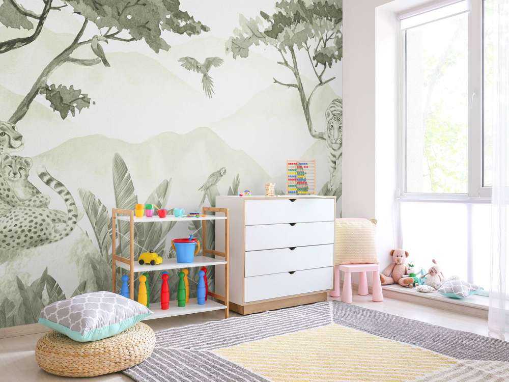 Félins de la jungle en vert d'eau