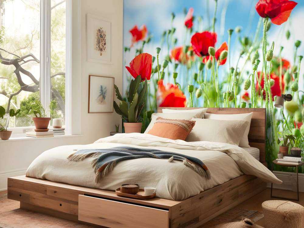 Champ avec des coquelicots