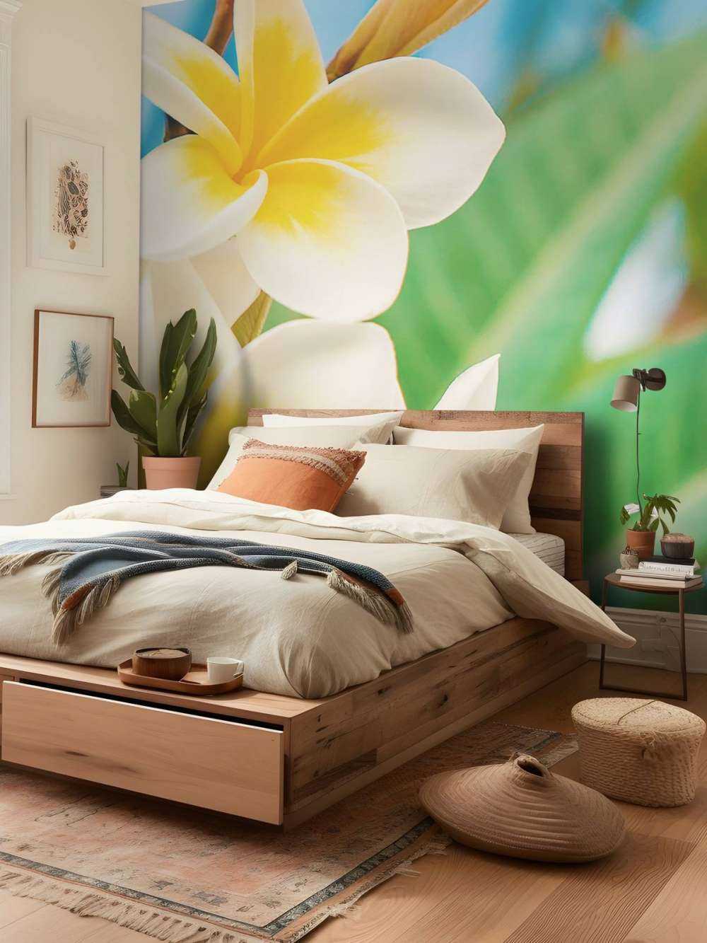 Fleur de plumeria blanc jaune