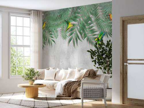 Feuilles tropicales et perruches