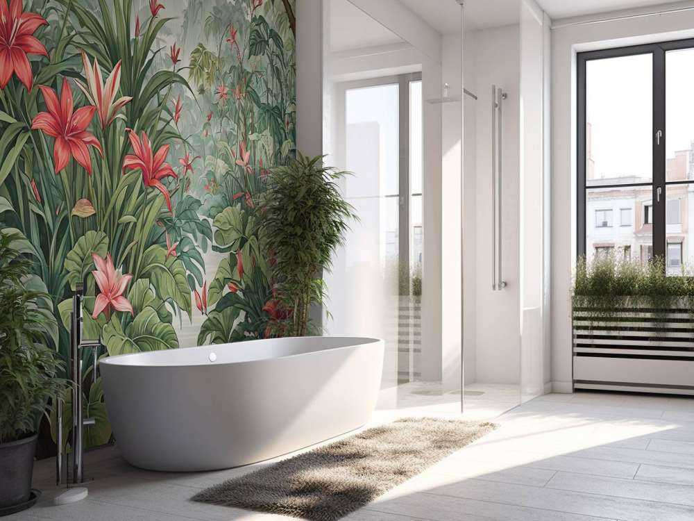 Forêt tropicale de lys dans la brume du matin