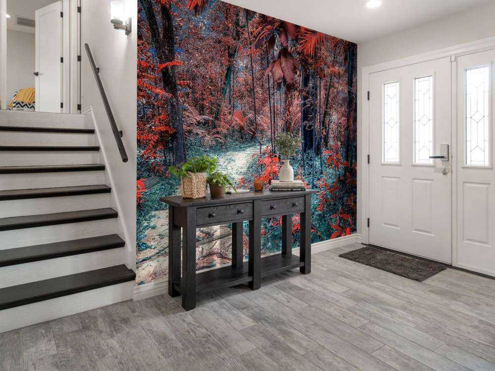 Chemin rouge sang à travers la forêt des rêves