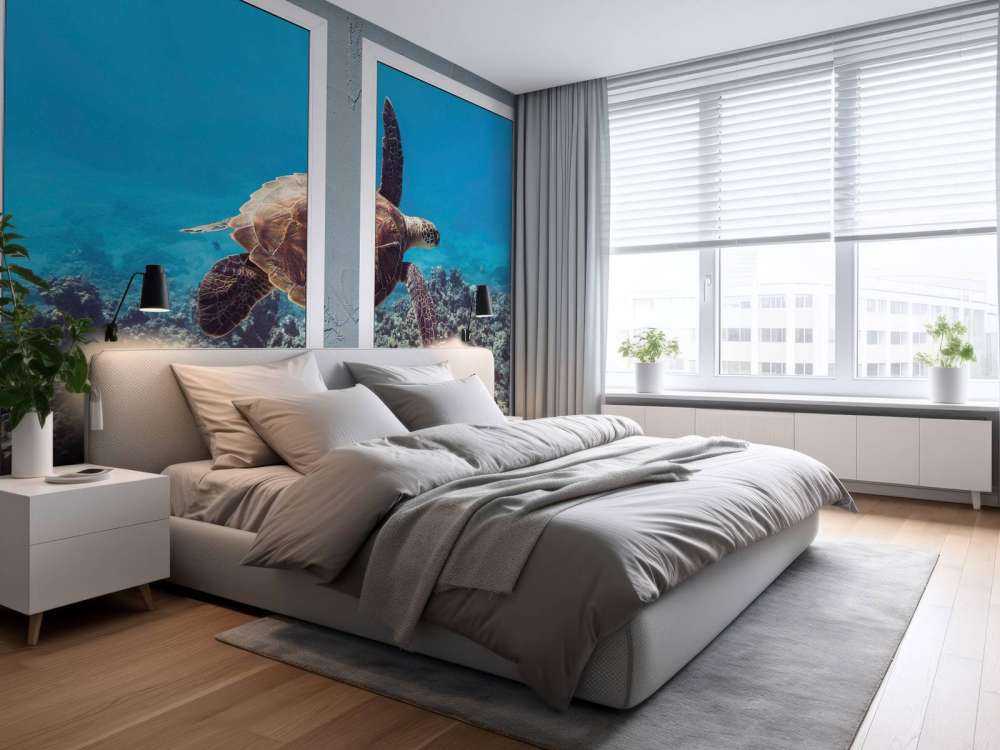 Tortue de mer au-dessus du récif corallien