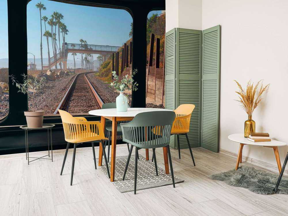 Ligne de chemin de fer le long de la côte des palmiers